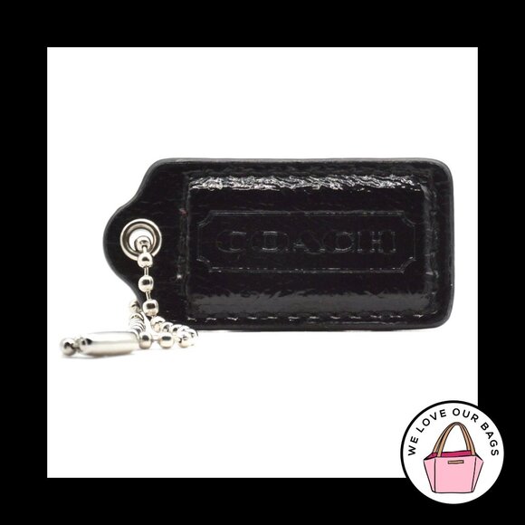 2" COACH Textured Black Patent Leather Nickel Fob Bag Charm Keychain Hang Tag - Picture 1 of 1
